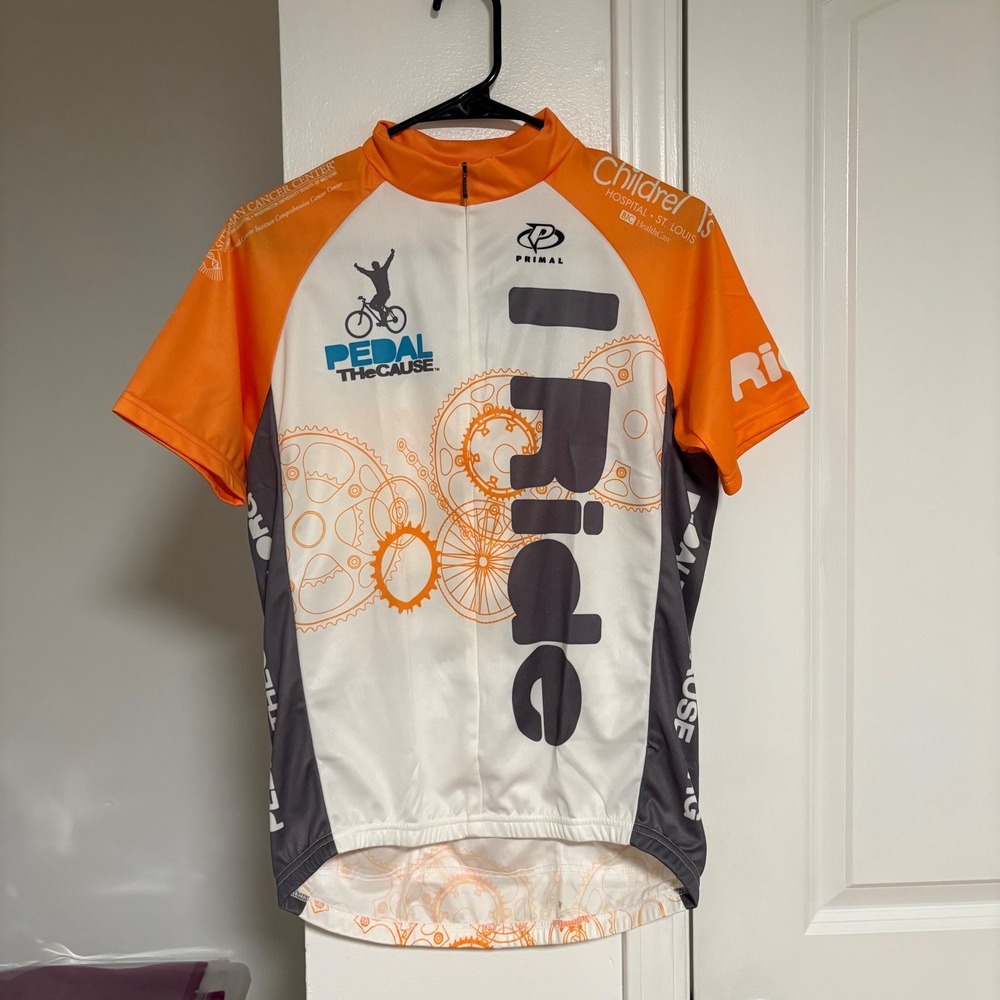 Primal Pedal The Cause I Ride Cycling Jersey Men's Medium 2012 Orange White‎